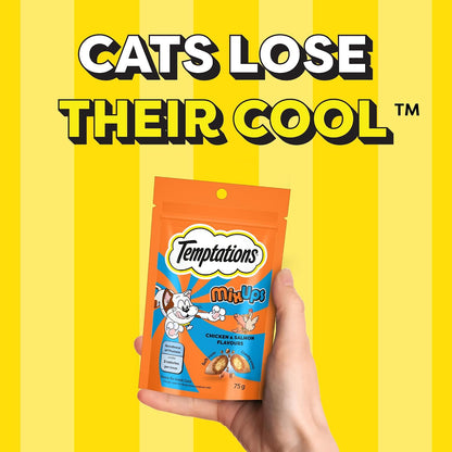 Temptations MixUps Cat Treats, Chicken & Salmon Flavours, 75g – Two Irresistible Flavours in One Pack, Crunchy Outside Soft Inside, Goodness of Protein, Vitamins & Minerals, Resealable Pouch