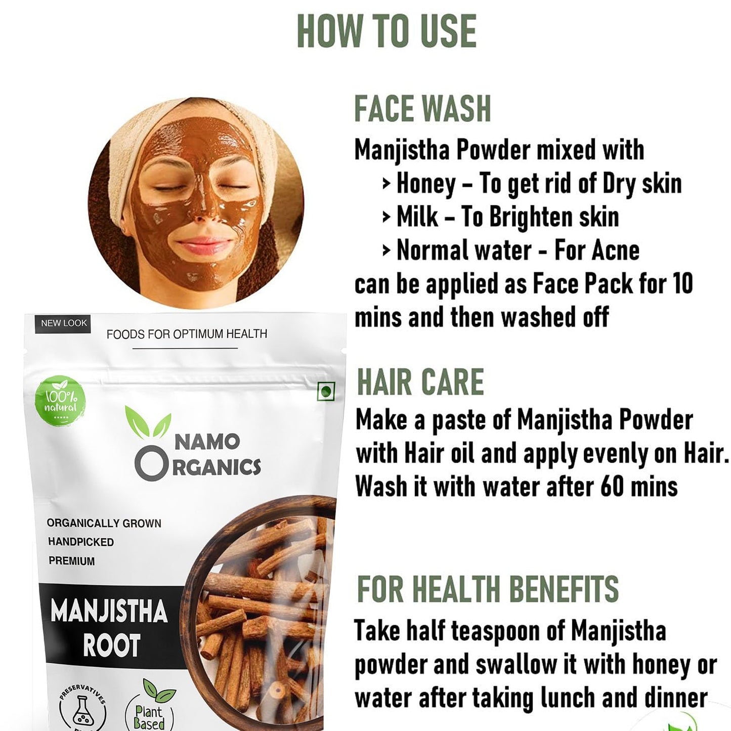 Namo Organics - Organic Manjistha Root Sticks - 100g | 100% Pure Ayurvedic Formula | Manjistha Stick Dried for Skin, Hair, Joint & Immune Support | Ultimate Skin & Health Remedy