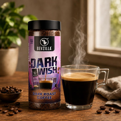 Bevzilla Black Roast (Dark Wish) Strong Coffee Powder - 200g | Make 100 Cups | Arabica Coffee Powder | Bold & Intense | Best for Espresso, Cappuccino, Latte | Hot & Cold Brew Ready