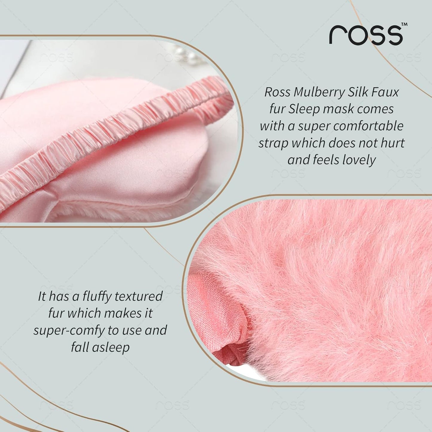 Ross 100% Mulberry Silk Faux Fur Sleep Mask – Super Soft, Plush & Smooth Eye Mask for Ultimate Comfort, Deep Sleep, Light Blocking & Relaxation – Perfect for Travel, Meditation & Better Sleep (Pink - Fur)