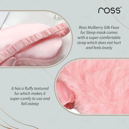 Ross 100% Mulberry Silk Faux Fur Sleep Mask – Super Soft, Plush & Smooth Eye Mask for Ultimate Comfort, Deep Sleep, Light Blocking & Relaxation – Perfect for Travel, Meditation & Better Sleep (Pink - Fur)