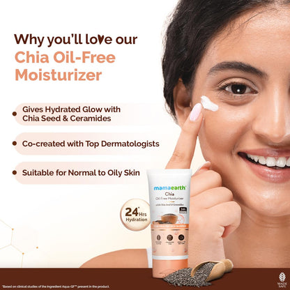 Mamaearth Chia Oil-Free Moisturizer with Chia Seed & Ceramides for Normal to Oily Skin | For Hydrated Glow | 24 Hrs Long-Lasting Hydration | Co-Created with Dermats | Healthy Skin Barrier | Oil-Free Formula | Fragrance Free | 80 g