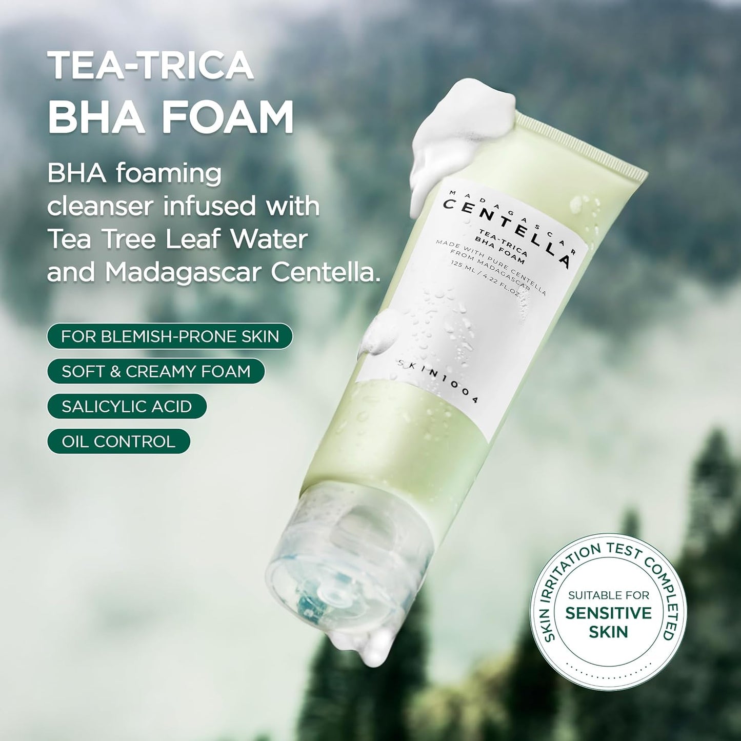 SKIN1004 Madagascar Centella Tea‑Trica BHA Foam Cleanser | Gentle Exfoliating Face Wash, 125 ml
