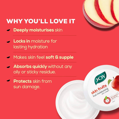 Joy Skin Fruits Moisturizing Skin Cream With Apple, Jojoba & Almond Oil (500ml) | Quick Absorbing & Non Sticky Moisturizer for Face, Hands & Body | Cold Cream For Healthy, Soft & Glowing Skin