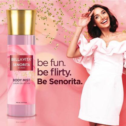 Bella Vita Luxury Senorita Women Body Spray Mist Perfume for Refreshing Floral & pomegranate Long Lasting Fragrance with Mint, 150 Ml
