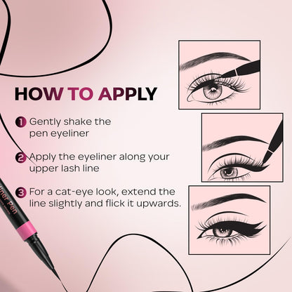 FACESCANADA Magneteyes Fresh Eyeliner Pen - Black, 1ml | All - Day Waterproof & Smudgeproof | Long-Lasting | Matte Intense Color Payoff | Quick Drying & One Stroke Application | Rose Extract
