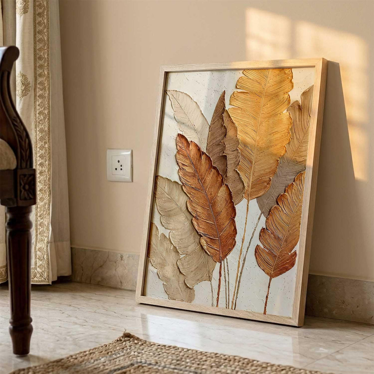Aesthetic leaf Art Home Decoration | Floral Paintings With Frame For Living Room Bed Room Hotel Wall Decor Digital Reprint (19x25 inch)