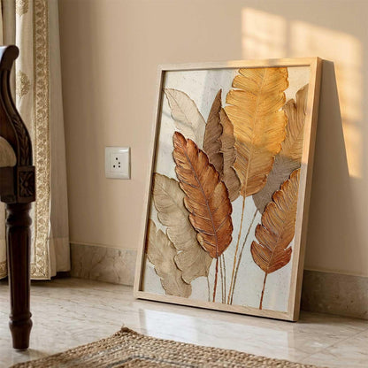 Aesthetic leaf Art Home Decoration | Floral Paintings With Frame For Living Room Bed Room Hotel Wall Decor Digital Reprint (19x25 inch)