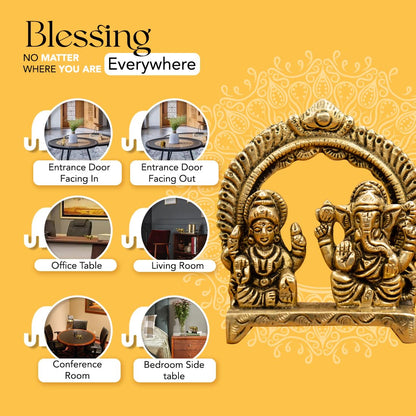 100% Pure Brass Laxmi Ganesh Murti (Size: 8 cm) | Lakshmi Ganesh Idol for Diwali Puja, Study Table, Pooja Room & Home Decor | Statue of laxmi Ganesha for Diwali Gift | Pital Ganpati Lakshmi