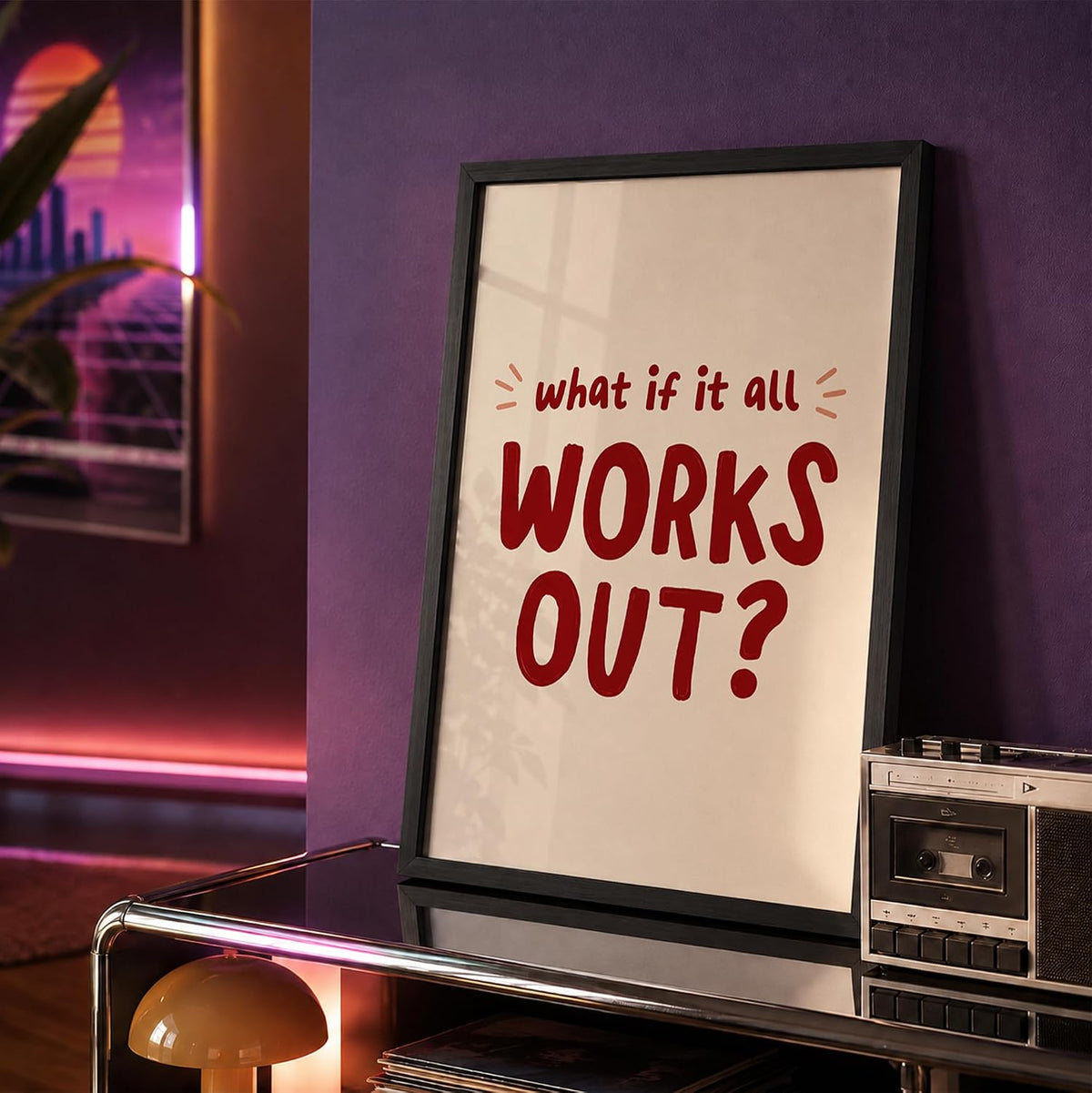 What If It All Works Out Motivational Wall Art Framed Poster for Home Decor, Inspirational Quote Wall Decor for Bedroom Living Room Office Study Room, Positive Aesthetic Wall Decoration (DGN03-Black10x13 inch)