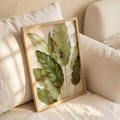 Green Leaf Aesthetic Modern Art Wall Painting | Home Decoration Floral Painting With Frame For Living Room Bedroom Wall Decor | Textured Digital Reprint Set of 1 Size (13X17 INCH)