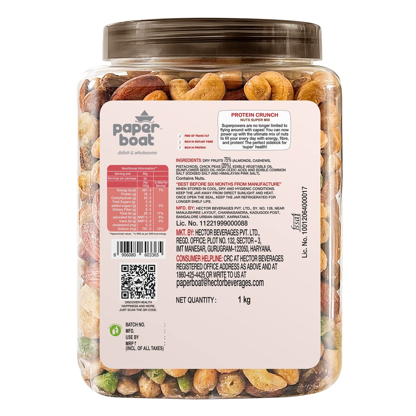 Paper Boat Protein Crunch, Premium Dry Fruit Mix, Healthy Trail Mix with Dry Fruits | Mix Dry Fruit | Almonds I Cashews I Pistachio I Chickpeas | Reusable Jar (1Kg)