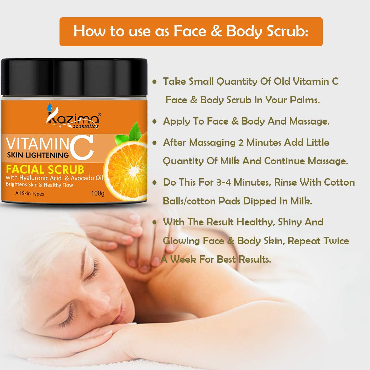 KAZIMA VITAMIN C Face Scrub (100g) with Hyaluronic Acid & Avocado Oil