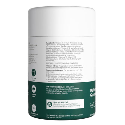 Be Bodywise Multivitamin Gummies|With Fibre, Zinc, Iron & Biotin|Vitamin D3, B6, E & A|Boosts Energy & Stamina, Improves Immunity & Skin Health|Vegan, Gluten & Gelatin Free, 1 count, 60 Servings