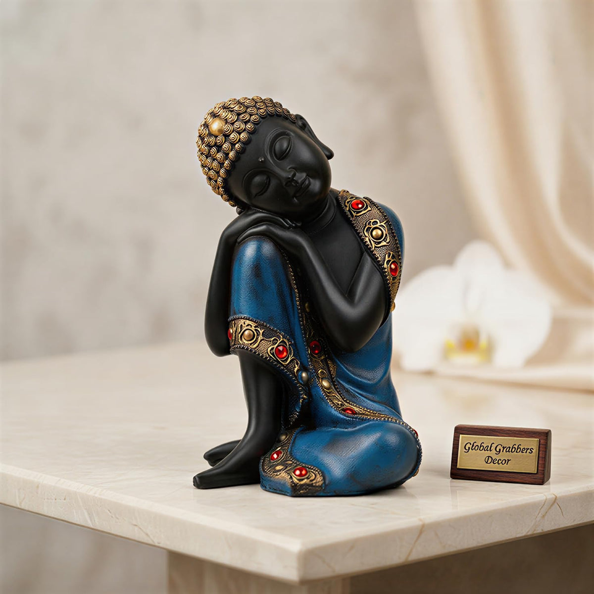 Buddha Idol Statue | Show Pieces for Home Decor Living Room (Blue Black)