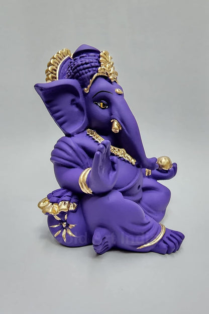 Gold Art India Beautiful Terracotta Ganesha in Violet - A Festive and Auspicious Addition to Your Home or Car(VioletGaddiTerracotta)
