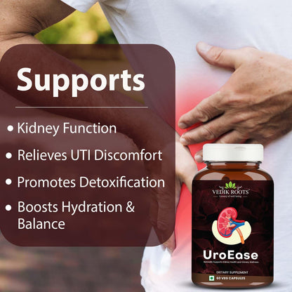 UroEase for Kidney & Uric Acid Support | Ayurvedic Supplement for Urinary Tract & Detox | Herbal Kidney Cleanse | 60 Veg Capsules
