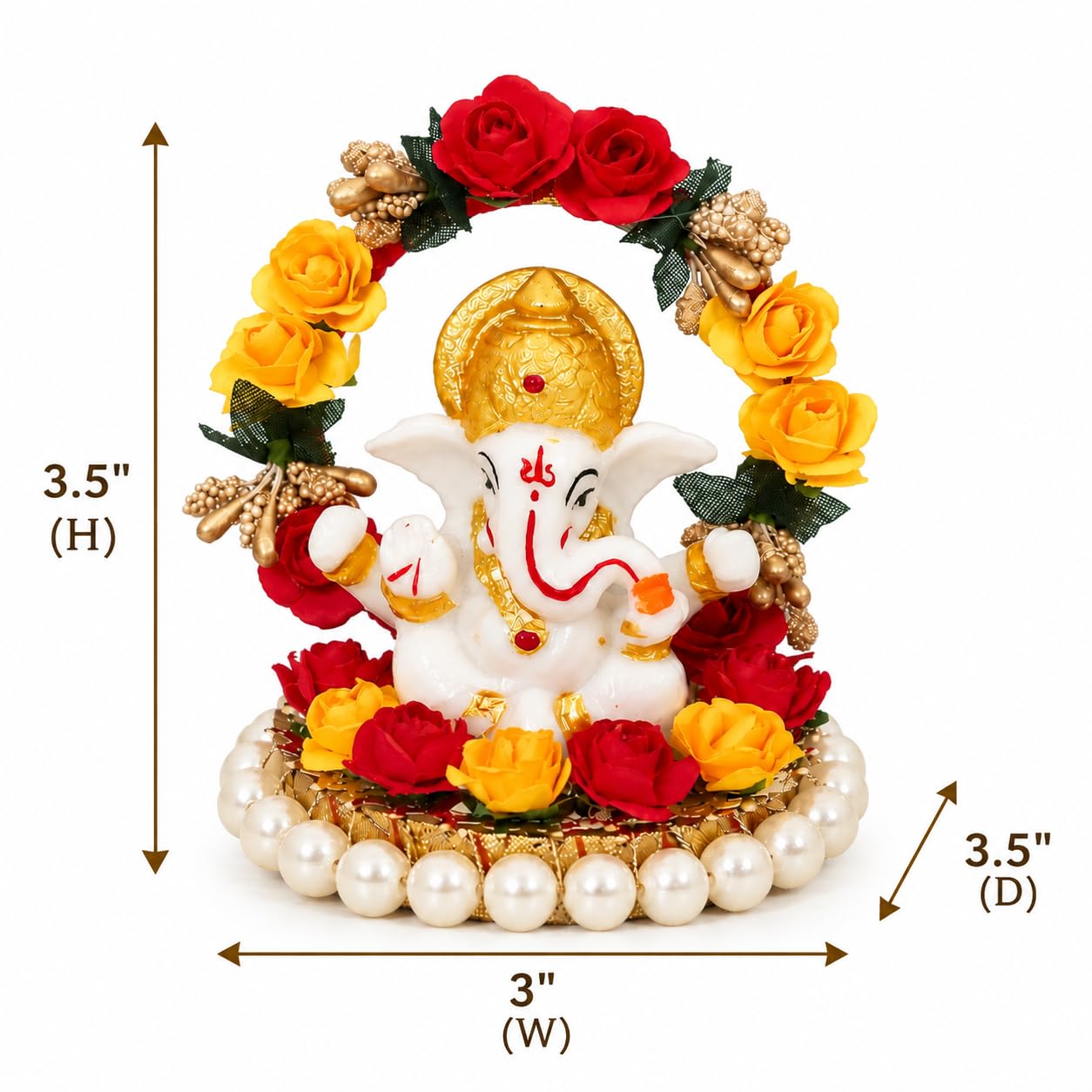 eCraftIndia Resin Lord Ganesha Idol On Decorative Rose Flower Plate| Ganesha Idol for Home Decor Car Dashboard| Ganesha Statue| Ganesh Murti| Ganpati Murti God Statue Gift for Diwali Housewarming
