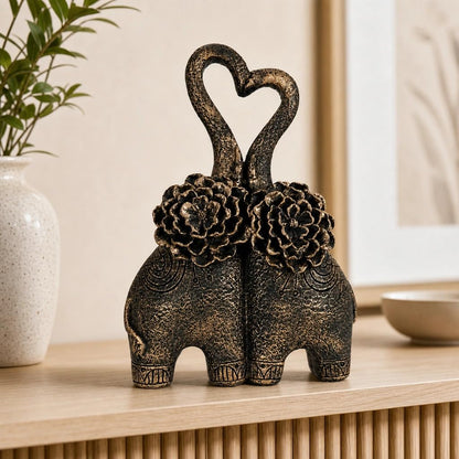 Charming Elephant Pair Sculpture Showpiece for Home & Office Décor | Floral-Inspired Decorative Figurines for Living Room, Study, Shelf & Console Table Styling | Artistic Elephant Accent Set