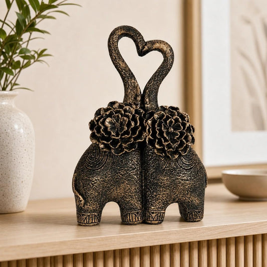 Charming Elephant Pair Sculpture Showpiece for Home & Office Décor | Floral-Inspired Decorative Figurines for Living Room, Study, Shelf & Console Table Styling | Artistic Elephant Accent Set