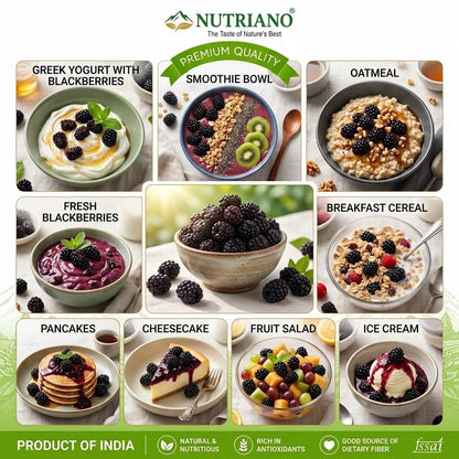 NUTRIANO Premium Dried Blackberries 250g | Whole Natural Dried Blackberry | No Added Sugar | Rich in Dietary Fiber | Healthy Snack for Smoothies, Yogurt, Oatmeal, Baking & Trail Mix