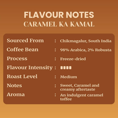 Impulse Coffees - Caramel Flavoured Instant Coffee Powder | Premium Freeze Dried Arabica Caramel Coffee Powder | Smooth Instant Coffee, Hot & Cold, 50g