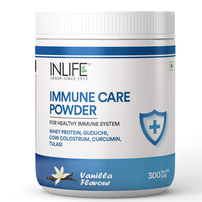 INLIFE Immune Care Powder | Whey Protein with Ayurvedic Herbs | Turmeric Curcumin, Guduchi, Tulasi, Colostrum | Nutritional Supplement for Men and Women - 300g (Vanilla)
