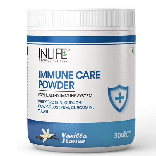 INLIFE Immune Care Powder | Whey Protein with Ayurvedic Herbs | Turmeric Curcumin, Guduchi, Tulasi, Colostrum | Nutritional Supplement for Men and Women - 300g (Vanilla)