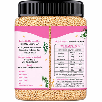 Eatmate Premium Natural Sesame Seeds 250 g | White Till Seeds for Eating, Cooking & Baking | Nutritious Indian Spice | Rich in Calcium, Protein & Fiber | Fresh Natural Til Seeds for Daily Use