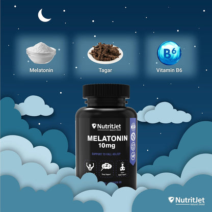 NutritJet Melatonin 10mg Sleeping Aid Pills, Sleep Supplement For Stress Free Sleep & Calm Relax - 60 Vegetarian Tablets