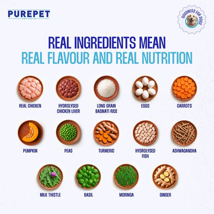 Purepet Fresh Dog Food Chicken & Vegetables, for Adult & Puppy, 100gm | High Protein, 65% Real Chicken, 35% Fruits & Veggies |No Preservatives | Ready to Serve | All Breeds | One Pack One Meal
