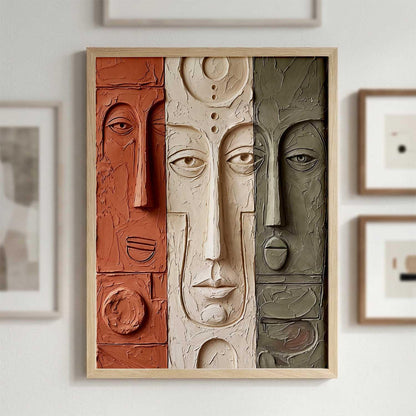 Relief Face Wall Art - Modern Abstract Portrait Sculpture,| Aesthetic Paintings With Frame For Living Room Bed Room Hotel Wall Decor Digital Reprint (19x25 inch)