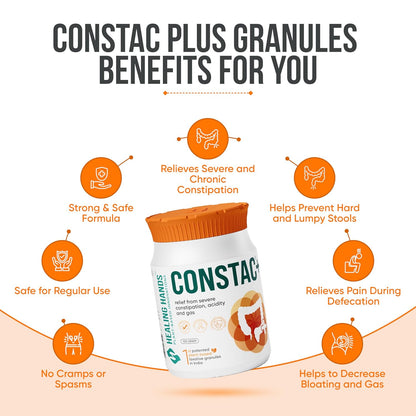 Healing Hands Constac Plus for Relief in Severe Constipation, Acidity and Gas, Plant Based Natural Constipation Solution, Clinically Proven, Herbal, Strong – 100 gm (Granules)