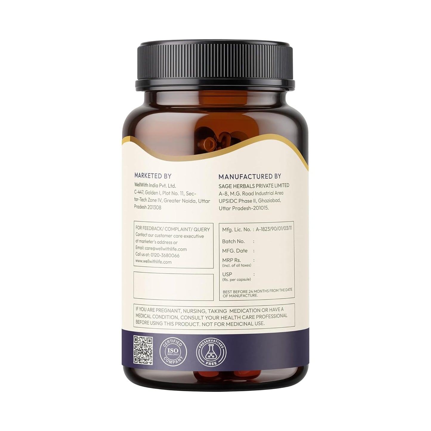 Wellwith by Ayuzera Natural Diabera 60 Capsule | Food Supplements With Jamun, Karela, Gudmar | Pack of 1