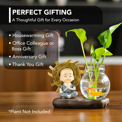 Nostrae Buddha with Money Plant Planter Show Pieces for Home Decor | Cute Showpieces Gift Item for Decoration | Center Table Tv Showcase Shelf Office Interior Statue Figurines