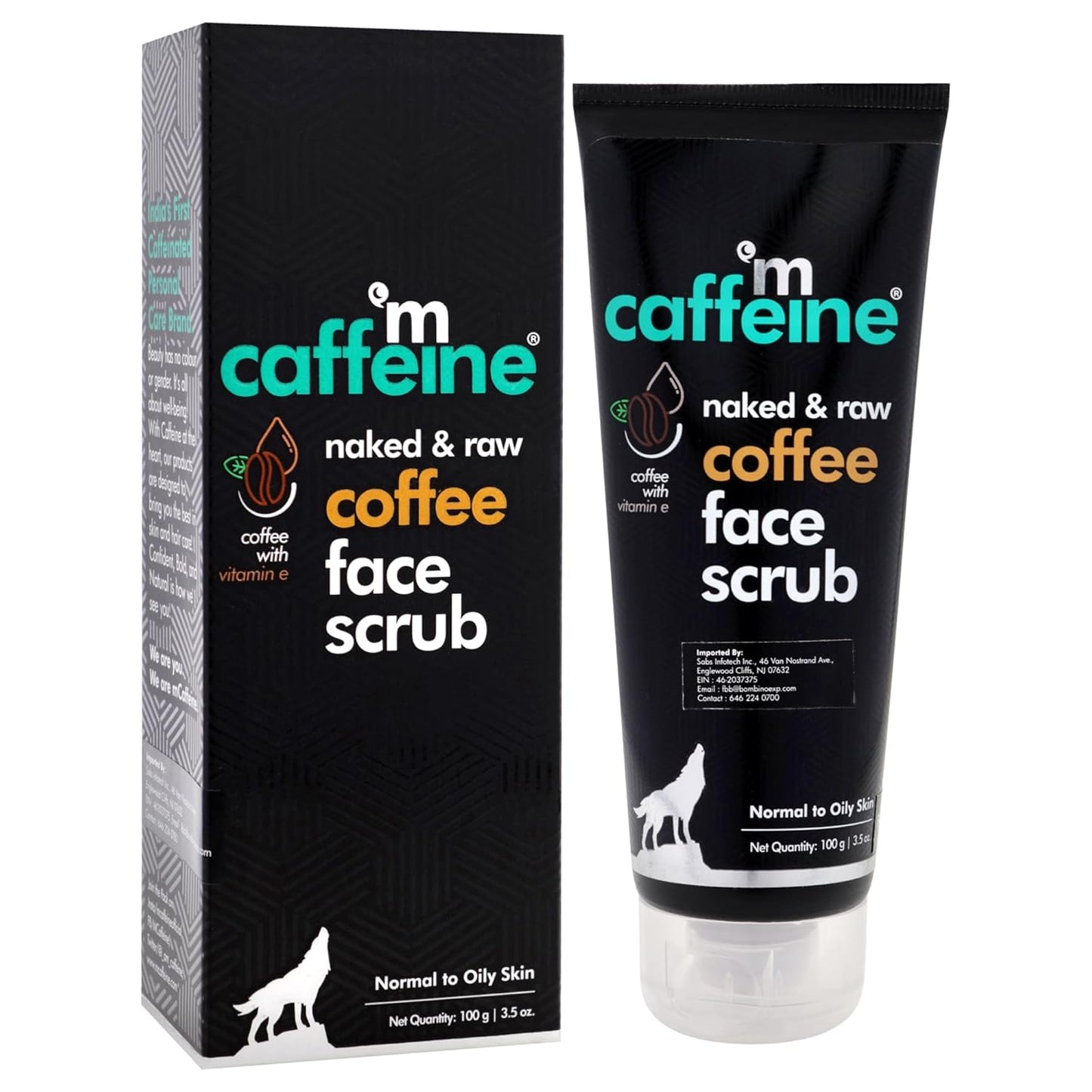 Caffeine coffee face scrub packaging on a white background