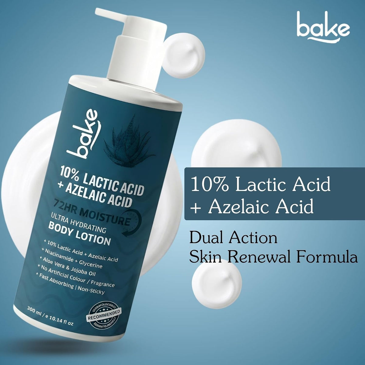 BAKE 10% Lactic Acid Body Lotion with Azelaic Acid | Smooths Rough & Bumpy Skin, Exfoliates Skin & Reduces Body Acne | Ultra Hydrating Body Lotion | 300ml