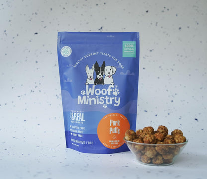 Woof Ministry Pork Puffs for Dogs, Minimal Ingredient Dehydrated Dog Treats (Non Veg Treats -100 Grams)