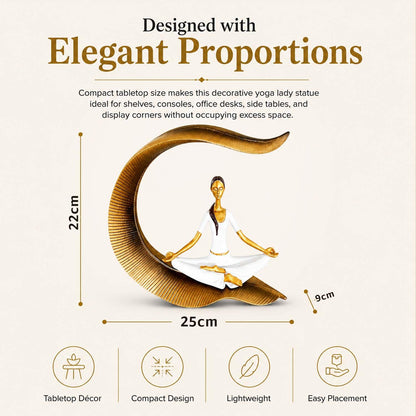 Yoga Lady Statue Polyresin Meditating Woman Figurine for Home & Office Décor 22Cm | Elegant Yoga Showpiece | Zen Décor | Namaste Meditation Idol | Decorative Woman Statue (White)