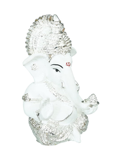 eCraftIndia Silver White Resin Lord Ganesha Idol for Home Decor Office Car Dashboard| Ganesha Statue for Puja Room| Ganpati Murti| God Statue Gift for Diwali Ganesh Chaturthi Housewarming Birthday