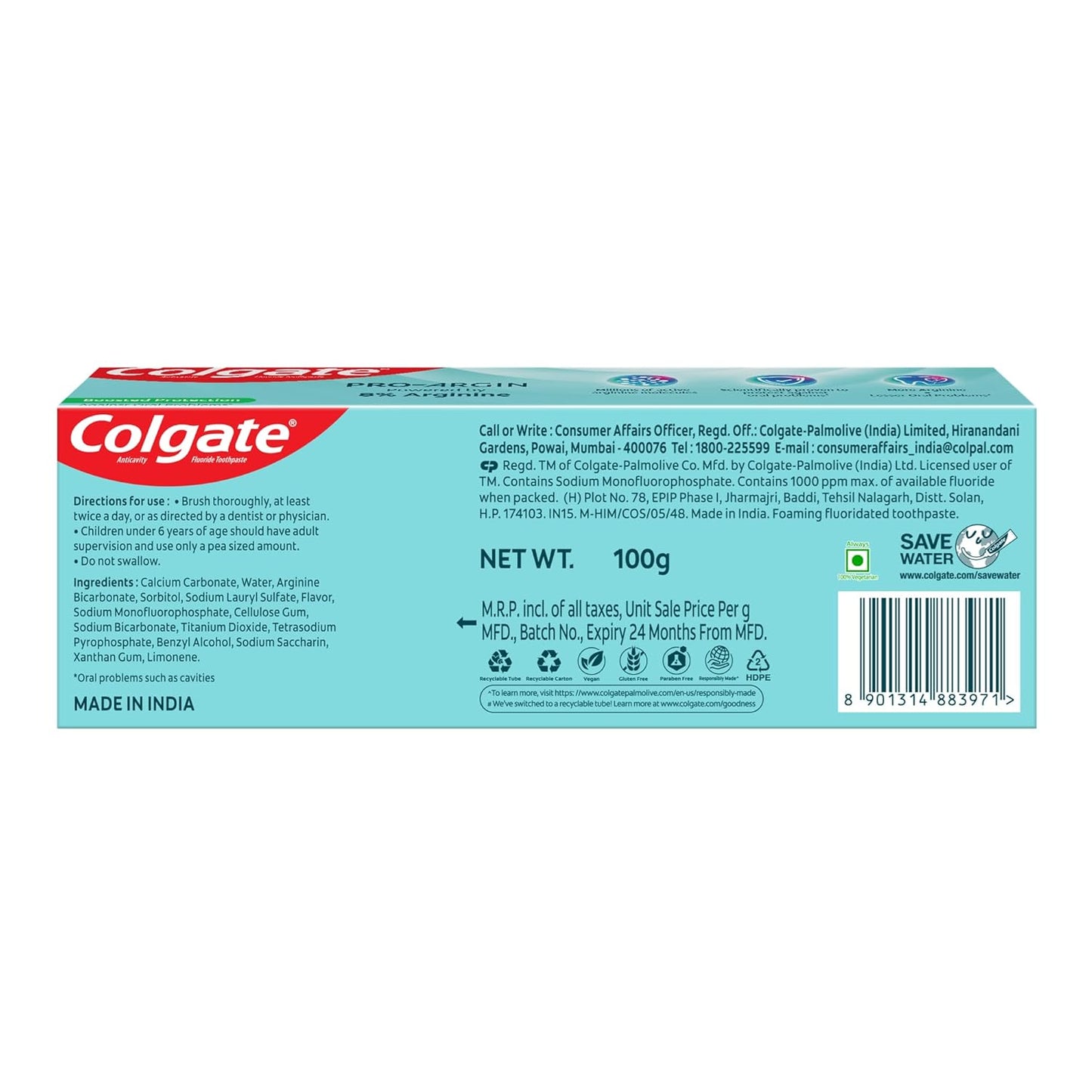 Colgate Pro Argin Toothpaste, Sensitivity Protection in 60 Seconds, 8% Arginine, Boosted Protection against Sensitivity, Enamel Damage, Oral pH, Cavities (100g)