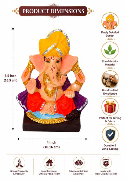 DORAYA EARTH CREATION Clay Ganpati Murti Handmade Eco-Friendly Multicolour Ganesh Idol for Home Temple, Ghar Pooja, Ganesh Chaturthi Decoration, Office Desk & Festive Gift | 6.5 Inch (6.5INCH-1)