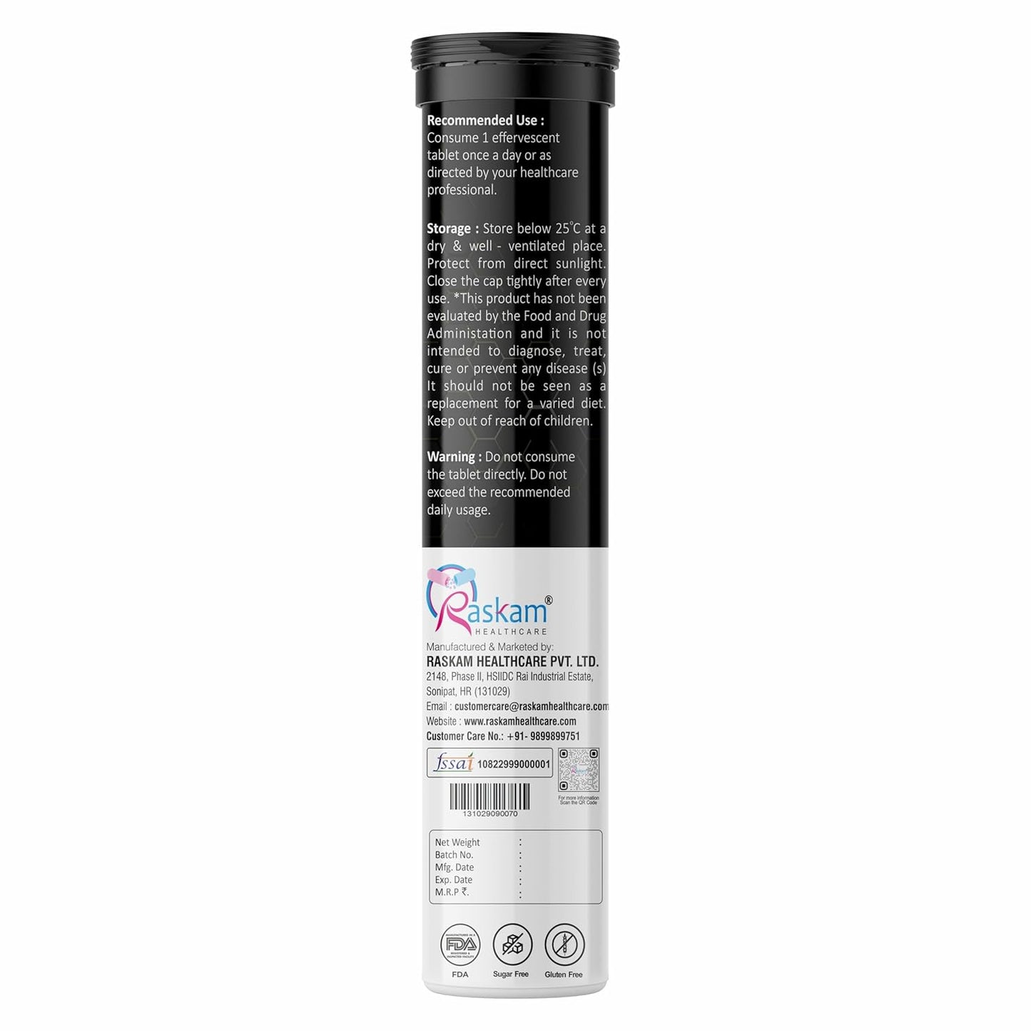 Back label of a Askam product container on a white background