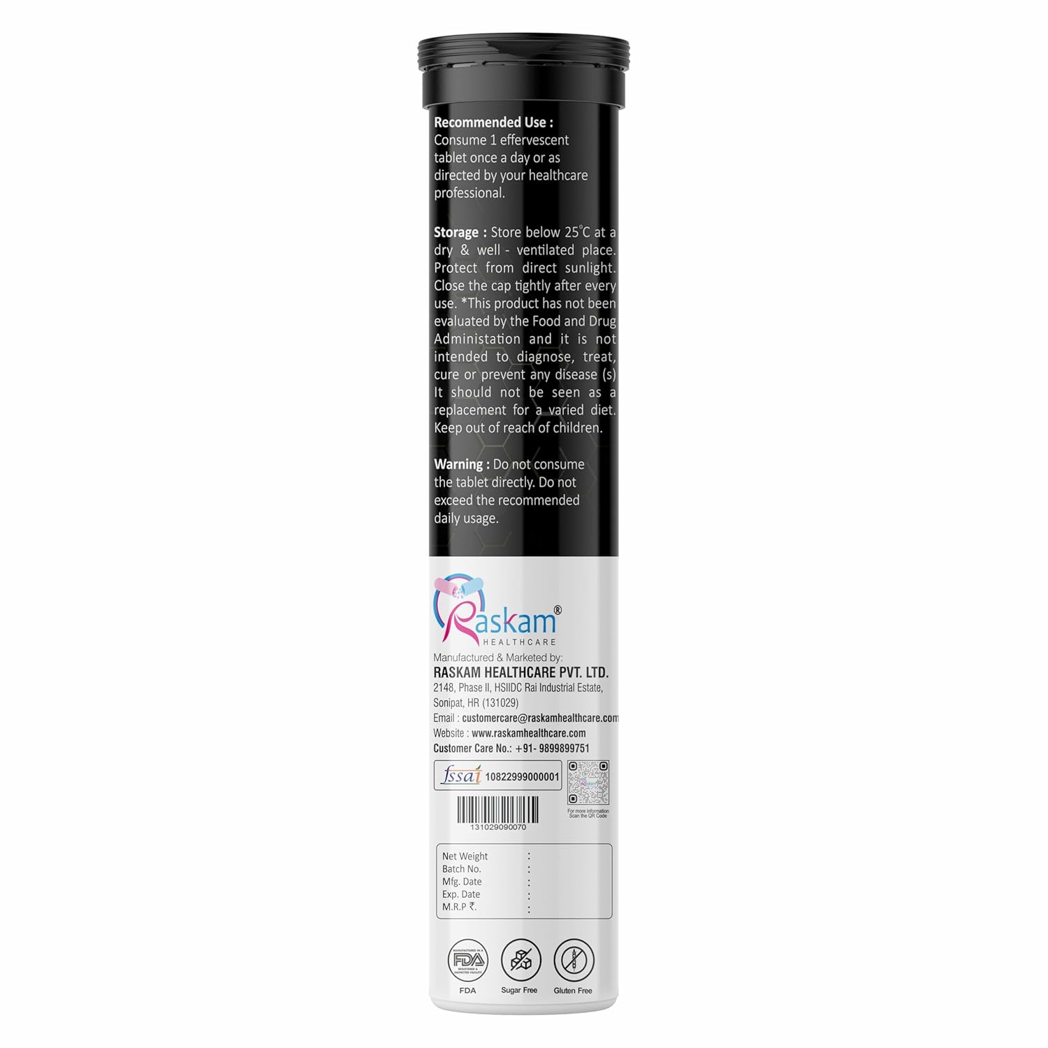 Back label of a Askam product container on a white background