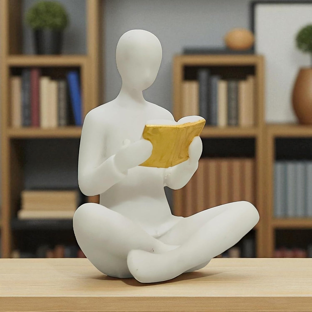 Resin Reading Man Statue (6.5 Inch) | Decorative Sculpture & Figurine for Home Decor | Modern Tabletop Showpiece for Living Room, Bedroom, Office, Gifting, Shelf & Bookshelf | White