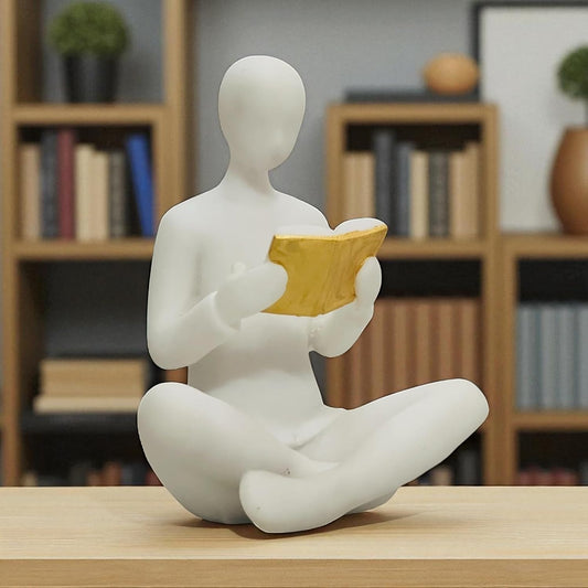 Resin Reading Man Statue (6.5 Inch) | Decorative Sculpture & Figurine for Home Decor | Modern Tabletop Showpiece for Living Room, Bedroom, Office, Gifting, Shelf & Bookshelf | White