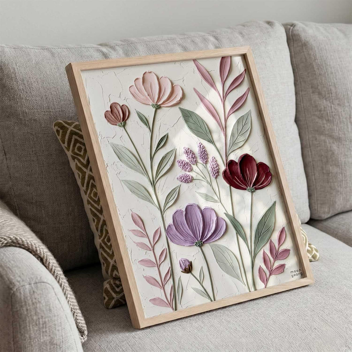 Floral Laef Wall Art Home Decoration | Aesthetic Paintings With Frame For Living Room Bed Room Hotel Wall Decor Digital Reprint (19x25 inch)