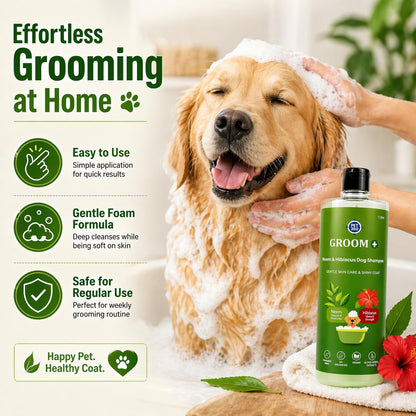 PET360 Groom+ Neem Hibiscus Oatmeal Dog Shampoo 200ml | Vegan Cruelty-Free | Non-Toxic pH Balanced | Phthalate & Paraben Free | Natural Pet Grooming