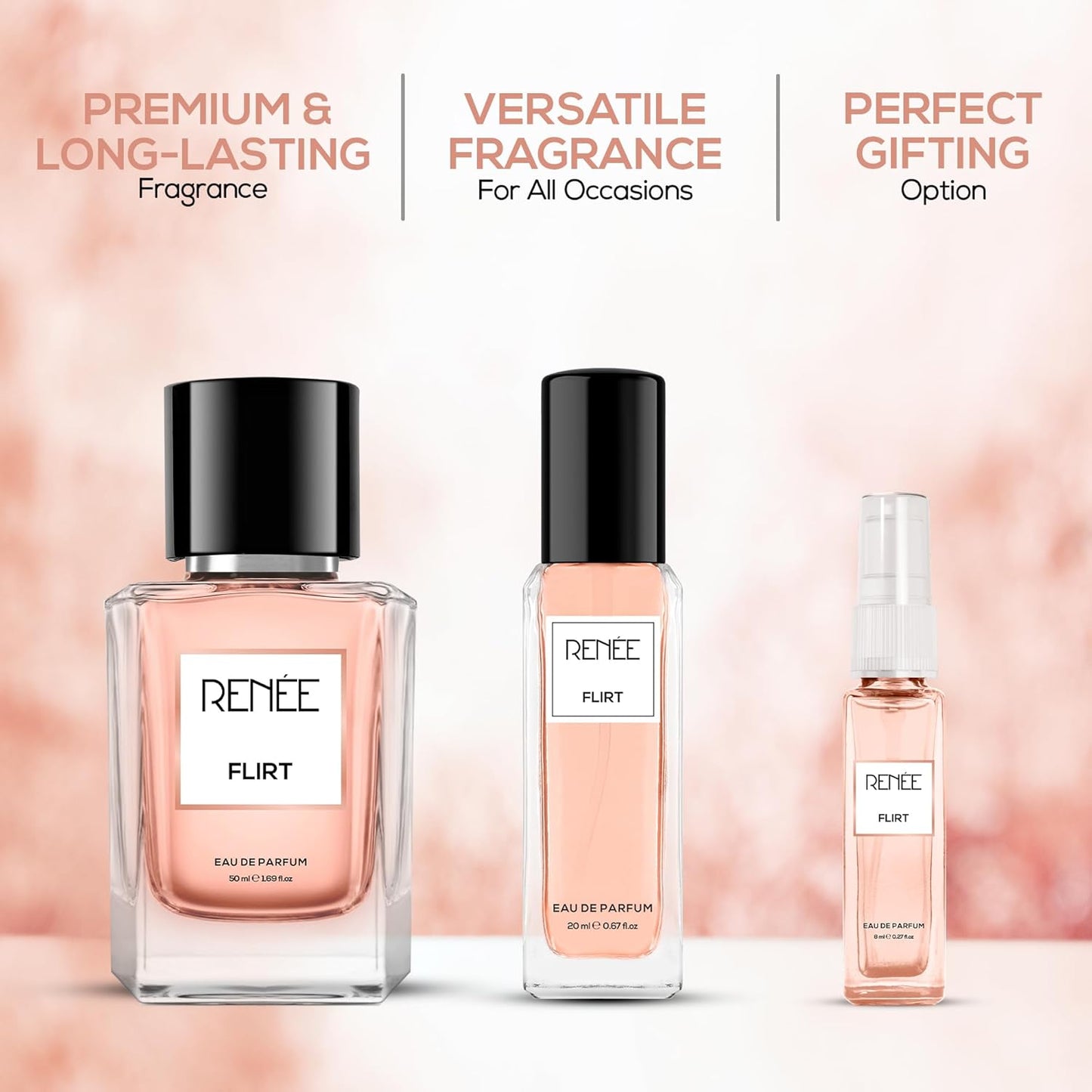 RENEE Flirt Eau De Parfum 8ml - Premium Long-lasting Fragrance With Notes of Mandarin, Rose, Vanilla - Versatile Scent for All Occasions - Perfect Gifting Option