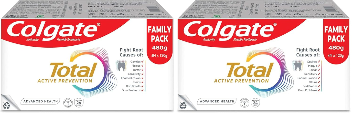 Colgate Total Advanced Health Anti-germ Toothpaste, 480g, Tooth Paste with 12-Hour Anti-Germ Protection, Whole Mouth Health (Combo Pack Offer) (Pack of 2)